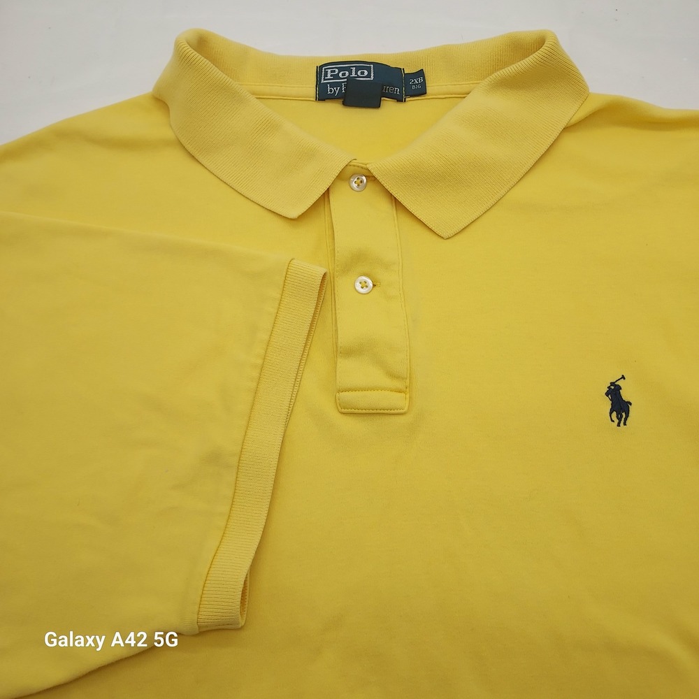 Polo Ralph Lauren Mens 2XB Big Yellow Short Sleeve Cotton Polo Shirt Navy Pony